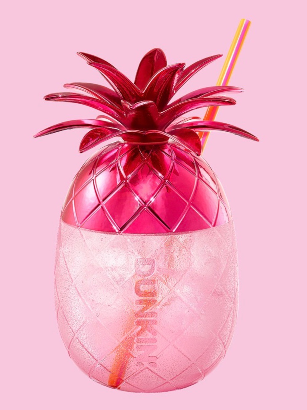 Dunkin Pink Pineapple Tumbler with Lid and Straw
